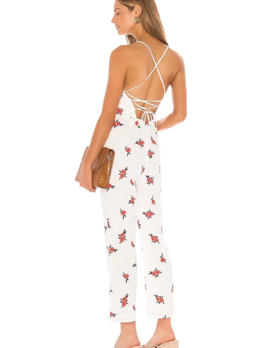 Nwt Lovers + Friends White And Red Floral Print Dillon Jumpsuit Size Large